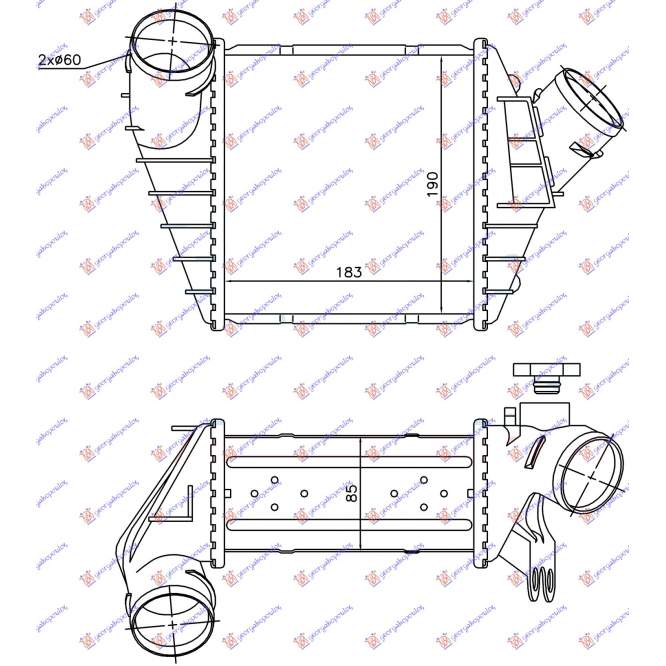 RADIATOR INTERCOOLER 1.8Τ BNZ./1.9TDI -02 (183x190x85) - VW NEW BEETLE 98-11 pentru VW, VW NEW BEETLE 98-11, PEUGEOT, PEUGEOT EXPERT 07-16, Partea frontala, Radiator Intercooler