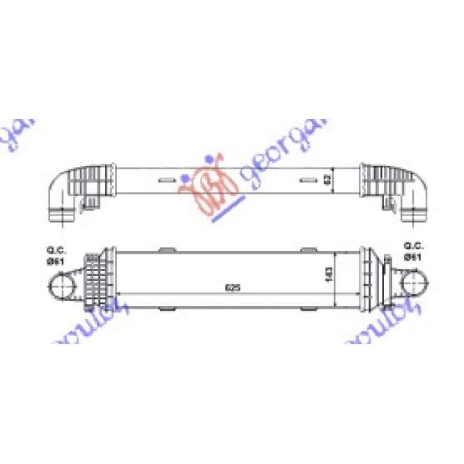 RADIATOR  INTER.2,1-3,0 CDi (62,5x143x62 - MERCEDES E CLASS (C207) COUPE/CABRIO 13-16 pentru MERCEDES, MERCEDES E CLASS (C207) COUPE/CABRIO 13-16, PEUGEOT, PEUGEOT EXPERT 07-16, Partea frontala, Radiator Intercooler
