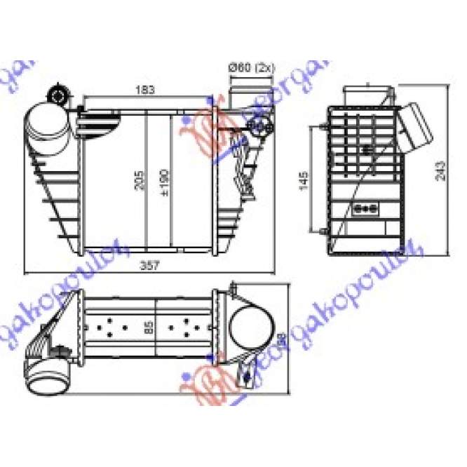 RADIATOR INTERCOOLER PETROL-DIESEL(183x195x85)18mm - SEAT SEAT LEON 99-05 pentru SEAT, SEAT LEON 99-05, PEUGEOT, PEUGEOT EXPERT 07-16, Partea frontala, Radiator Intercooler