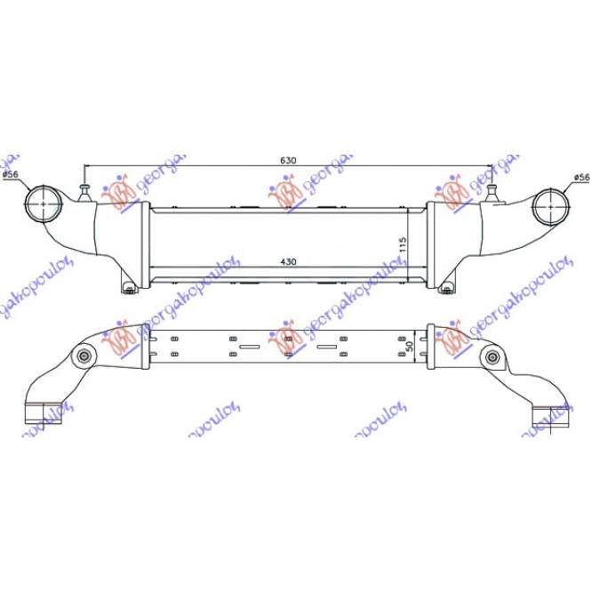 RAD.INT.2,0i-16V COM.-2,2CDi-2,5TDi43x11 - MERCEDES CLK (W208) 97-02 pentru MERCEDES, MERCEDES CLK (W208) 97-02, PEUGEOT, PEUGEOT EXPERT 07-16, Partea frontala, Radiator Intercooler