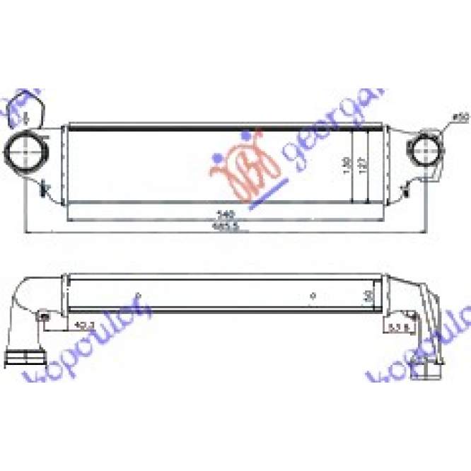RAD.INT.2,0TD 01-03 (54x130x50)(50/62) - BMW SERIES 3 (E46) SDN 02-05 pentru BMW, BMW SERIES 3 (E46) SDN 02-05, PEUGEOT, PEUGEOT EXPERT 07-16, Partea frontala, Radiator Intercooler