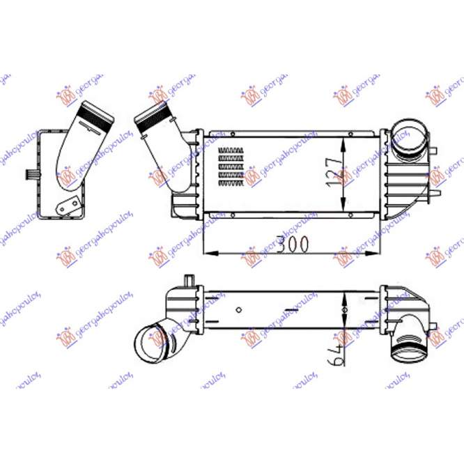 RADIATOR INTERCOOLER 2.0 HDi DSL.(300x125x64) - CITROEN BERLINGO 02-08 pentru CITROEN, CITROEN BERLINGO 02-08, PEUGEOT, PEUGEOT EXPERT 07-16, Partea frontala, Radiator Intercooler