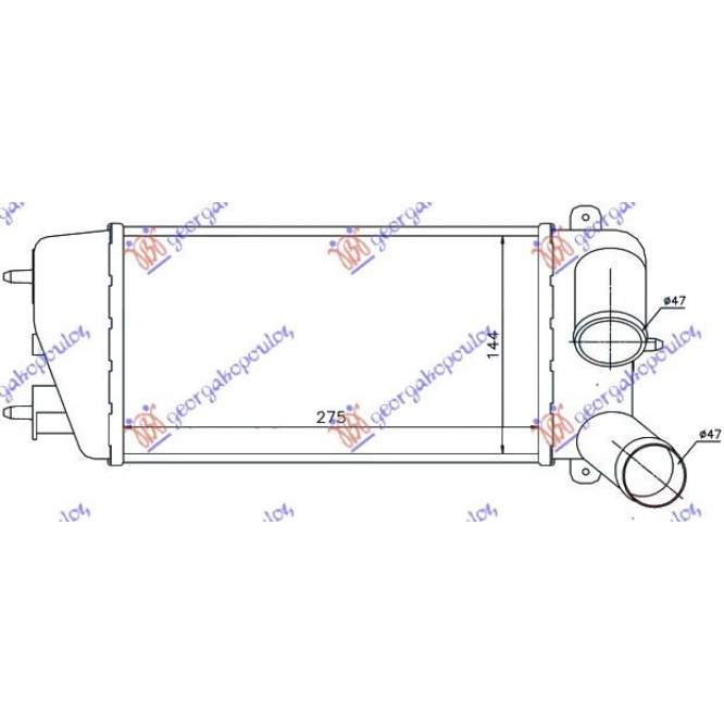 RAD.INTERCOLLER 1,4HDi (275x147x64) - CITROEN C3 PLURIEL 03-10 pentru CITROEN, CITROEN C3 PLURIEL 03-10, PEUGEOT, PEUGEOT EXPERT 07-16, Partea frontala, Radiator Intercooler