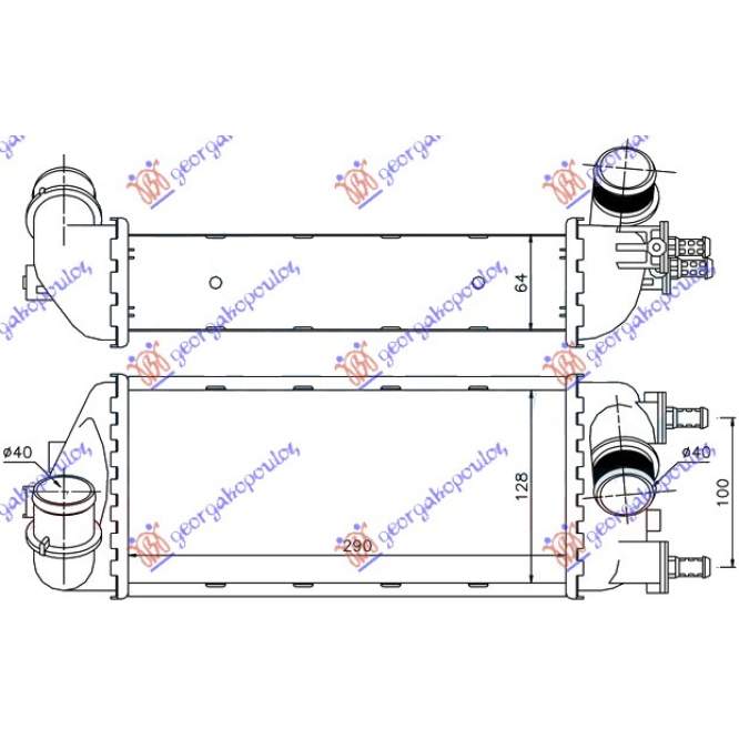RADIATOR INTERCOOL 1,3 JTDM-JTD (29x13x6,5) - FIAT PANDA NEW 12- pentru FIAT, FIAT PANDA NEW 12-, PEUGEOT, PEUGEOT EXPERT 07-16, Partea frontala, Radiator Intercooler