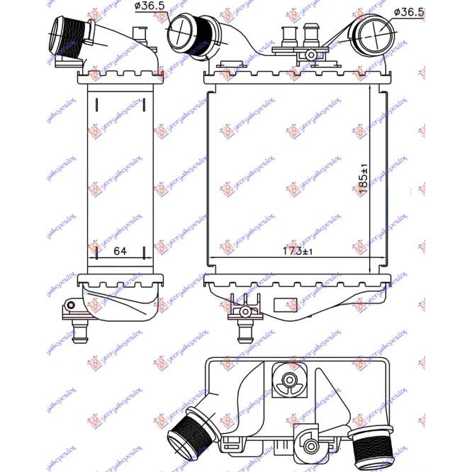 RADIATOR INTERCOOLER ABARTH (185x173x64) - FIAT 500 15- pentru FIAT, FIAT 500 15-, PEUGEOT, PEUGEOT EXPERT 07-16, Partea frontala, Radiator Intercooler