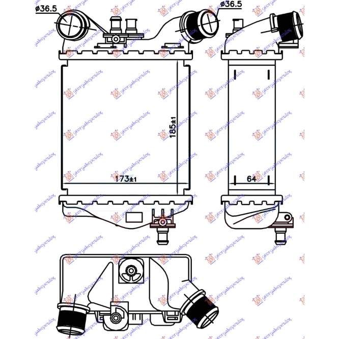 RADIATOR INTERCOOLER ABARTH (185x173x64) - FIAT 500 15- pentru FIAT, FIAT 500 15-, PEUGEOT, PEUGEOT EXPERT 07-16, Partea frontala, Radiator Intercooler