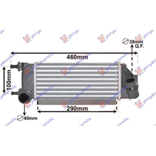 RADIATOR INTERCOOLER 1.3 MJTD DIESEL (290x130x64)                                                                        - F2 pentru FIAT, FIAT PANDA NEW 12-, PEUGEOT, PEUGEOT EXPERT 07-16, Partea frontala, Radiator Intercooler