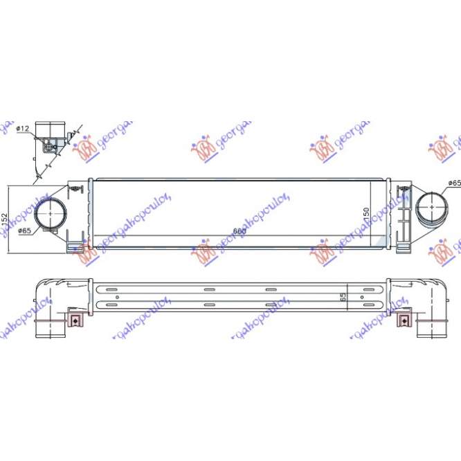 RADIATOR INTERCOOLER 2.5 ST225/RS305/RS350 BNZ.(660x150x65)F./ORIF.SNZ. - RANGE ROVER EVOQUE 11-15 pentru PEUGEOT, PEUGEOT EXPERT 07-16, Partea frontala, Radiator Intercooler, LAND ROVER, LAND ROVER RANGE ROVER EVOQUE 11-15