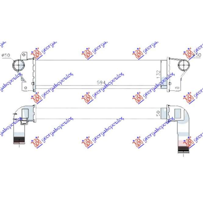 RADIATOR INTERCOOLER 2.0 Td4 DIESEL 00- (594x132x50) pentru ROVER-LAND ROVER, LAND ROVER FREELANDER 98-07, PEUGEOT, PEUGEOT EXPERT 07-16, Partea frontala, Radiator Intercooler