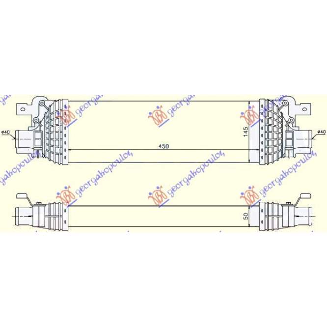 RADIATOR INTER.1,4-1,6TDCi (45x145x50) - MAZDA 2 03-07 pentru MAZDA, MAZDA 2 03-07, PEUGEOT, PEUGEOT EXPERT 07-16, Partea frontala, Radiator Intercooler