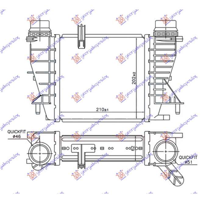 RADIATOR INTERCOOLER 1.5 dCi DIESEL (210x202x62) - NISSAN NISSAN VANETTE NV 200/EVALIA 09- pentru PEUGEOT, PEUGEOT EXPERT 07-16, Partea frontala, Radiator Intercooler, NISSAN, NISSAN NV 200/EVALIA 09-
