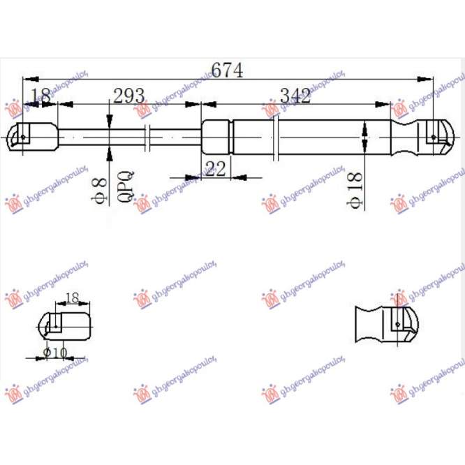 AMORTIZOR CAPOTA (330N) DR. pentru MERCEDES, MERCEDES SLK (R171) 04-10