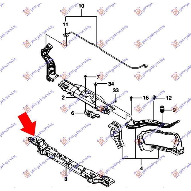 SUPORT RADIATOR (INFERIOR) 4 USI - CHEVROLET LACETTI 03- pentru DAEWOO - CHEVROLET, CHEVROLET LACETTI 03-