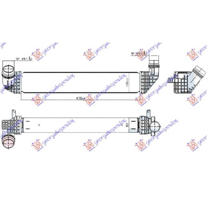  RADIATOR  INTERCOOLER  1.6  dCi  DIESEL  (630x105x80)  pentru PEUGEOT, PEUGEOT EXPERT 07-16, Partea frontala, Radiator Intercooler, RENAULT, RENAULT SCENIC/GRAND SCENIC 09-12