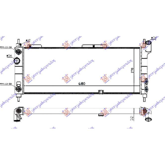 RADIATOR 1.4-1.6 +A/C (68x28) AUTO (DIAGONAL) - OPEL OPEL TIGRA 95-04 pentru OPEL, OPEL TIGRA 95-04