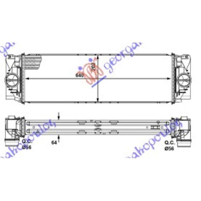 RADIATOR INTERCOOLER2.0 TDi DIESEL (640x200x64) QUICK FIT - VW VW CRAFTER 06-17 pentru VW, VW CRAFTER 06-17, PEUGEOT, PEUGEOT EXPERT 07-16, Partea frontala, Radiator Intercooler