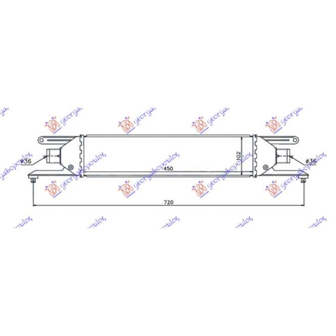 RADIATOR INTERCOOLER 1.3 MJTD (450x100x50) - FIAT FIAT LINEA 13-15 pentru FIAT, FIAT LINEA 13-15, PEUGEOT, PEUGEOT EXPERT 07-16, Partea frontala, Radiator Intercooler
