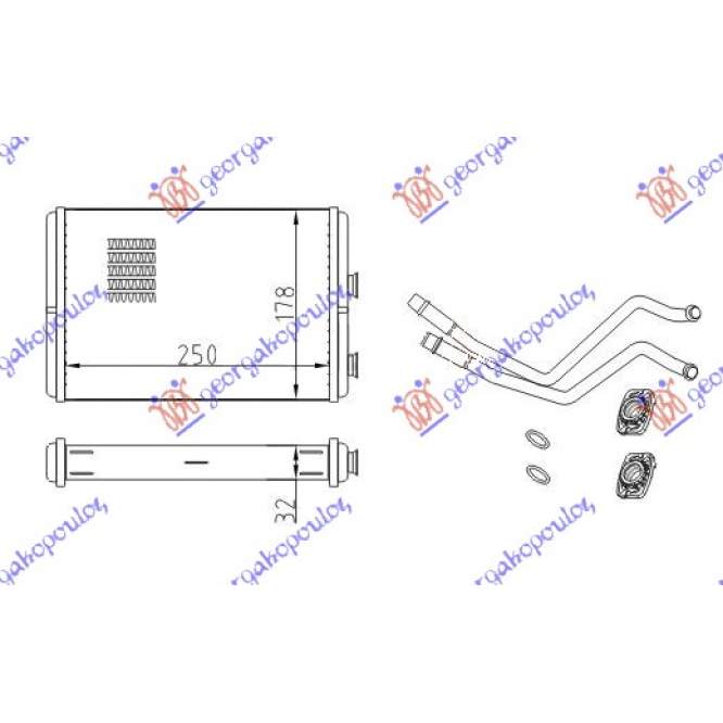 HEATER RADIATOR (250x178) (COMPLETE WTIH PIPES) - FIAT FIAT ULYSSE 02-11 pentru FIAT, FIAT ULYSSE 02-11