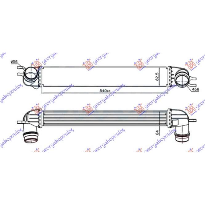 RADIATOR INTERCOOLER 1.6-2.0 D DIESEL (540x85x64) QUICK FIT - MINI MINI PACEMAN (R61) 13-16 pentru PEUGEOT, PEUGEOT EXPERT 07-16, Partea frontala, Radiator Intercooler, MINI, MINI PACEMAN (R61) 13-16