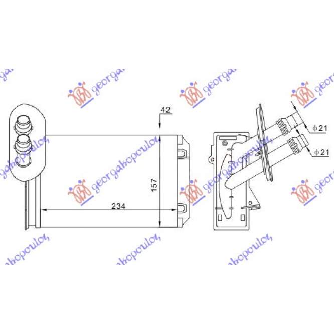 HEATER RADIATOR (234x157) (TUBES BUTTON) - AUDI AUDI A3 96-03 pentru AUDI, AUDI A3 96-03