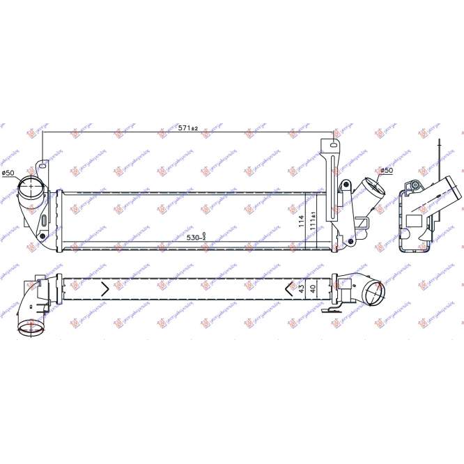  RADIATOR  INTERCOOLER  1.5  DCI  (657x93x85)  (K9K718)  pentru NISSAN, NISSAN KUBISTAR 03-09, PEUGEOT, PEUGEOT EXPERT 07-16, Partea frontala, Radiator Intercooler