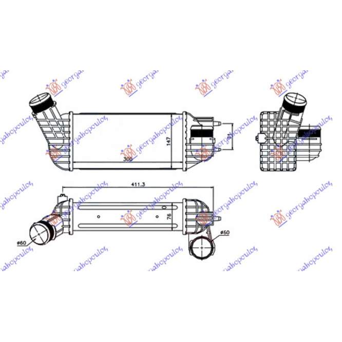  RADIATOR  INTERCOOLER  2.0  HDI-BlueHDI  DIESEL  (300x147x76)  DIAMETRU  60/60  pentru PEUGEOT, PEUGEOT EXPERT 07-16, Partea frontala, Radiator Intercooler, CITROEN, CITROEN C4 11-20