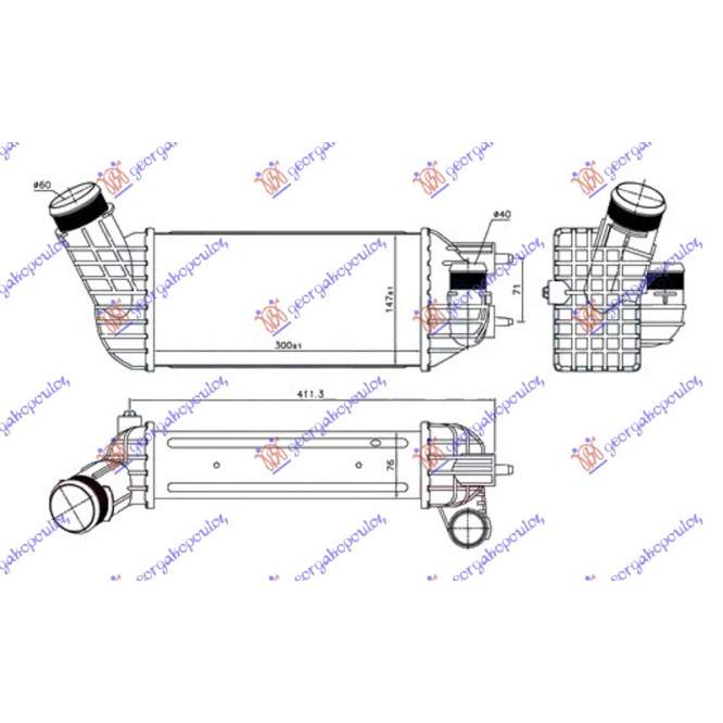  RADIATOR  INTERCOOLER  2.0  HDI  DIESEL  (300x147x76)  DIAMETRU  60/60  pentru PEUGEOT, PEUGEOT EXPERT 07-16, Partea frontala, Radiator Intercooler, PEUGEOT, PEUGEOT 308 I 08-13