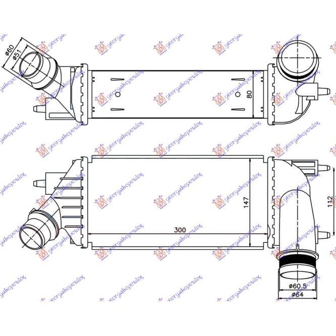  RADIATOR  INTERCOOLER  2.0  D  DIESEL  (300x145x80)  pentru TOYOTA, TOYOTA PROACE 13-16, PEUGEOT, PEUGEOT EXPERT 07-16, Partea frontala, Radiator Intercooler