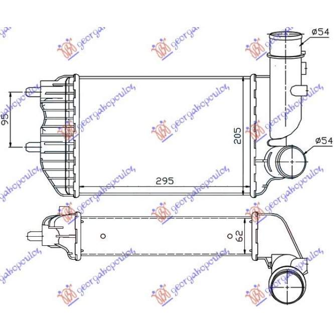 RADIATOR INTERCOOLER TURBO DIESEL (295x202x60) - PEUGEOT PEUGEOT BOXER 02-06 pentru PEUGEOT, PEUGEOT BOXER 02-06, PEUGEOT, PEUGEOT EXPERT 07-16, Partea frontala, Radiator Intercooler