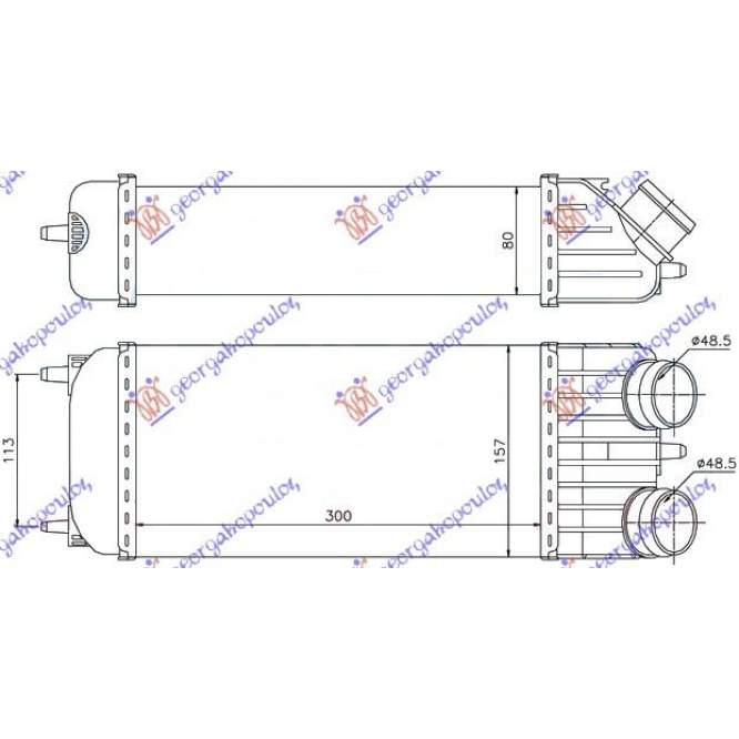 RAD.INTER.1,6HDi (300x158x80) - PEUGEOT 1007 05-09 pentru PEUGEOT, PEUGEOT 1007 05-09, PEUGEOT, PEUGEOT EXPERT 07-16, Partea frontala, Radiator Intercooler