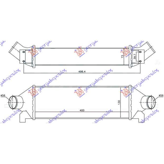 RAD. INTER. 2,4 T.D. (40x12,7x7,6) pentru FORD, FORD TRANSIT 00-06, PEUGEOT, PEUGEOT EXPERT 07-16, Partea frontala, Radiator Intercooler