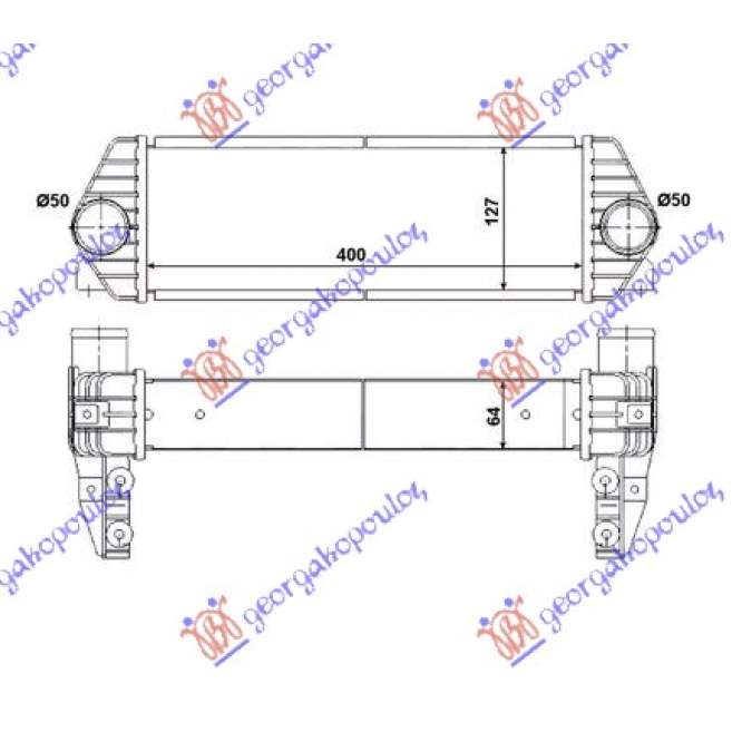 RADIATOR INTERCOOLER 1.8 Di/TDCi DIESEL 07- (400x130x65) pentru FORD, FORD TRANSIT CONNECT 03-10, PEUGEOT, PEUGEOT EXPERT 07-16, Partea frontala, Radiator Intercooler