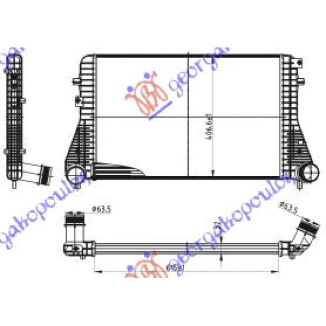 RAD. INTERC. BNZ.-DSL (61,5x40,5x32) Φ60 - AUDI TT 06-14 pentru AUDI, AUDI TT 06-14, PEUGEOT, PEUGEOT EXPERT 07-16, Partea frontala, Radiator Intercooler