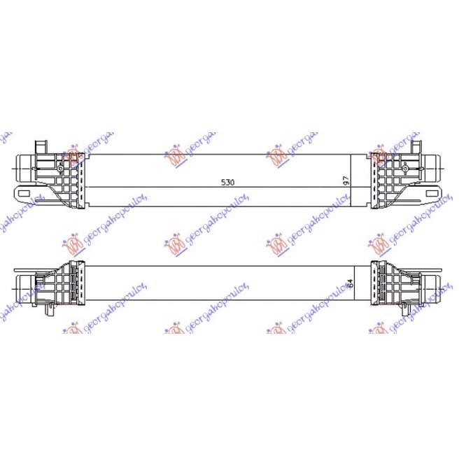 RADIATOR INTERCOOLER 1.4 TB BNZ. (530x100x64) pentru ALFA ROMEO, ALFA ROMEO GIULIETTA 10-, PEUGEOT, PEUGEOT EXPERT 07-16, Partea frontala, Radiator Intercooler