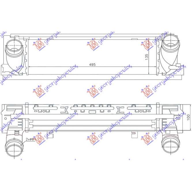 RADIAT INTER. 2,5-2,8-3,0 DSL (495x133x9 - BMW SERIES 1 (F21/20) 3/5D 11-15 pentru BMW, BMW SERIES 1 (F21/20) 3/5D 11-15, PEUGEOT, PEUGEOT EXPERT 07-16, Partea frontala, Radiator Intercooler