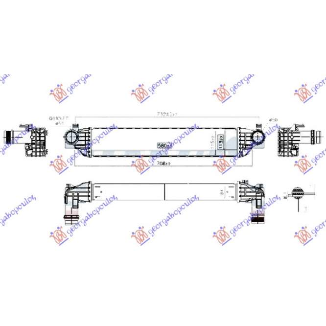 RADIATOR INTERCOOLER 1.4 PETROL - 1.6 CRD DIESEL (580x110x64) - JEEP JEEP COMPASS 22- pentru PEUGEOT, PEUGEOT EXPERT 07-16, Partea frontala, Radiator Intercooler, JEEP, JEEP COMPASS 22-