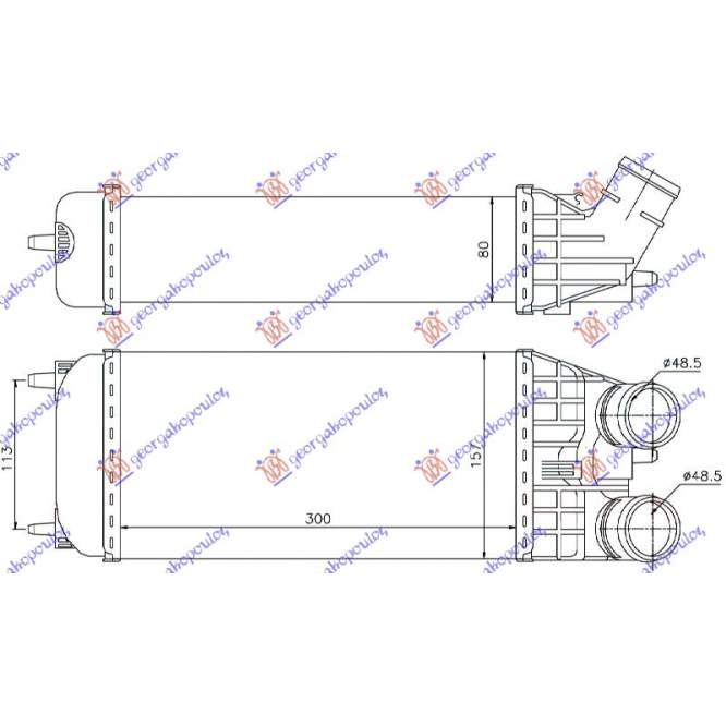 RADIATOR INTERCOOLER 1.4-1.6 DIESEL (300x157x80) (Φ48.5) - CITROEN CITROEN C-ELYSEE 16- pentru PEUGEOT, PEUGEOT EXPERT 07-16, Partea frontala, Radiator Intercooler, CITROEN, CITROEN C-ELYSEE 16-