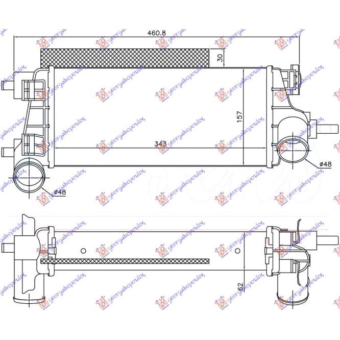 RADIATOR INTERCOOLER 1.0 EcoBoost (343x157x62) - FORD FOCUS C-MAX 10-14 pentru PEUGEOT, PEUGEOT EXPERT 07-16, Partea frontala, Radiator Intercooler, FORD, FORD C-MAX II 10-14