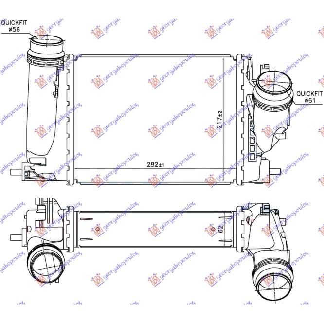 RADIATOR INTERC. 1.6 DCi (282x218x64) - RENAULT RENAULT MEGANE H/B-S.W. 15-19 pentru PEUGEOT, PEUGEOT EXPERT 07-16, Partea frontala, Radiator Intercooler, RENAULT, RENAULT MEGANE H/B-S.W. 15-19