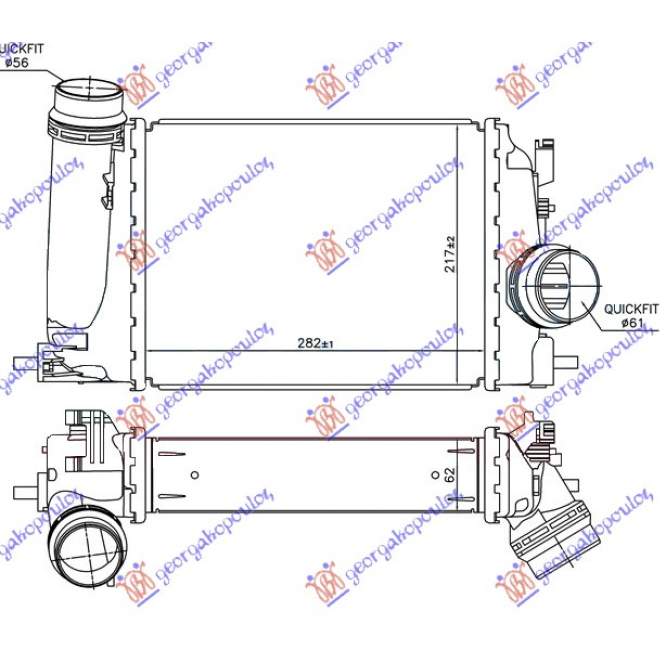 RADIATOR INTERC. 1.5 DCi (282x217x62) - RENAULT RENAULT KADJAR 15-19 pentru PEUGEOT, PEUGEOT EXPERT 07-16, Partea frontala, Radiator Intercooler, RENAULT, RENAULT KADJAR 15-19