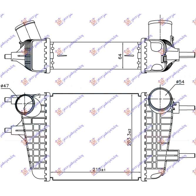 RADIATOR INTERCOOLER 1.2 DIG PETROL (215x203x64) - NISSAN NISSAN NOTE 13- pentru NISSAN, NISSAN NOTE 13-, PEUGEOT, PEUGEOT EXPERT 07-16, Partea frontala, Radiator Intercooler