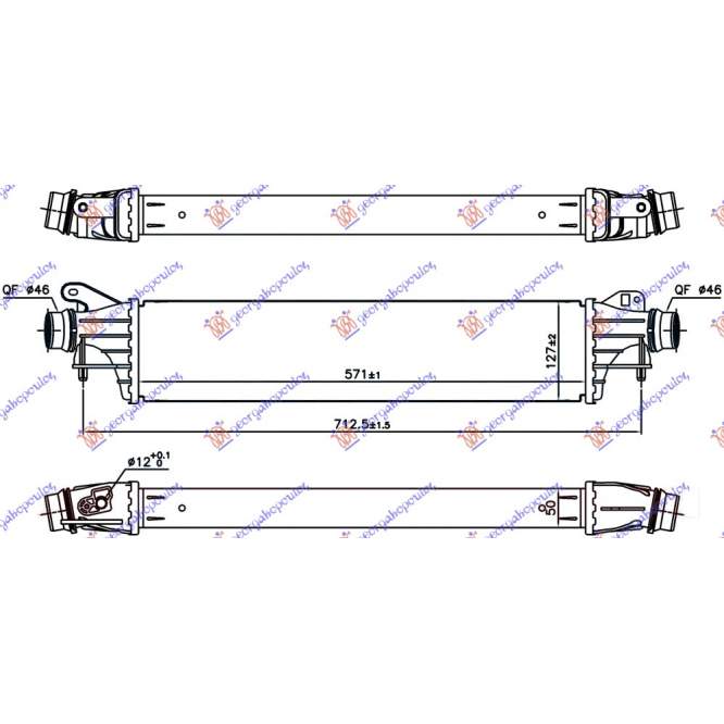  RADIATOR  INTERCOOLER  1.4  TURBO  BENZ.  (99/148  CP)  (571x127x50)  -  OPEL  OPEL  ADAM  12-  pentru OPEL, OPEL ADAM 12-, PEUGEOT, PEUGEOT EXPERT 07-16, Partea frontala, Radiator Intercooler
