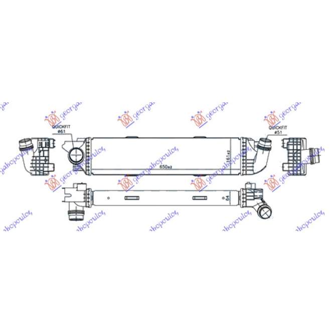  RADIATOR  INTERCOOLER  1.6  D  DIESEL  (650x161x64)  -  FIAT  FIAT  TALENTO  16-  pentru FIAT, FIAT TALENTO 16-, PEUGEOT, PEUGEOT EXPERT 07-16, Partea frontala, Radiator Intercooler