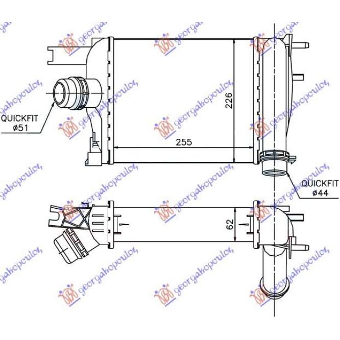 RADIATOR INTERCOOLER 1.2 PETROL - 1.5 DCi DIESEL (255x226x62) - RENAULT RENAULT CLIO 13-16 pentru RENAULT, RENAULT CLIO 13-16, PEUGEOT, PEUGEOT EXPERT 07-16, Partea frontala, Radiator Intercooler