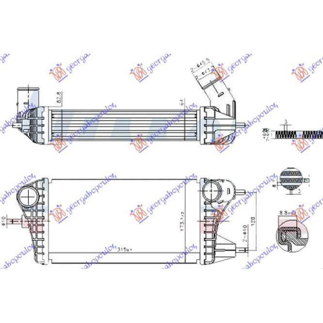 RADIATOR INTERCOOLER 1.0 HYBRID (315x173x64) pentru PEUGEOT, PEUGEOT EXPERT 07-16, Partea frontala, Radiator Intercooler, SUZUKI, SUZUKI SWIFT H/B 17-24