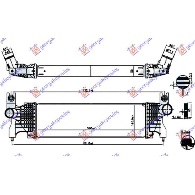 RADIATOR INTERCOOLER 1.6 DDiS DIESEL (520x160x50)  pentru PEUGEOT, PEUGEOT EXPERT 07-16, Partea frontala, Radiator Intercooler, SUZUKI, SUZUKI VITARA 15-19