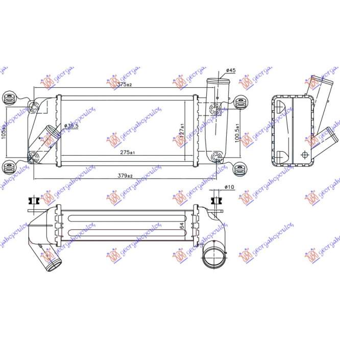 RADIATOR INTERCOOLER 1.4 D4D DIESEL (275x127x64) - TOYOTA AURIS 13-15 pentru PEUGEOT, PEUGEOT EXPERT 07-16, Partea frontala, Radiator Intercooler, TOYOTA, TOYOTA AURIS 12-15