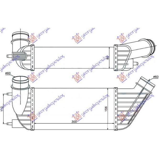  RADIATOR  INTERCOOLER  2.0  D  DIESEL  (300x155x80)  pentru TOYOTA, TOYOTA PROACE 13-16, PEUGEOT, PEUGEOT EXPERT 07-16, Partea frontala, Radiator Intercooler