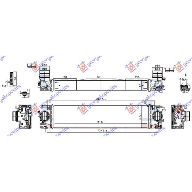 RADIATOR INTERCOOLER 1.5 (T2/T3-T4/T5 HYBRID) 2.0 (T4)BNZ.- 2.0 (D3) DIESEL ((620x150x64) pentru PEUGEOT, PEUGEOT EXPERT 07-16, Partea frontala, Radiator Intercooler, VOLVO, VOLVO XC40 17-23