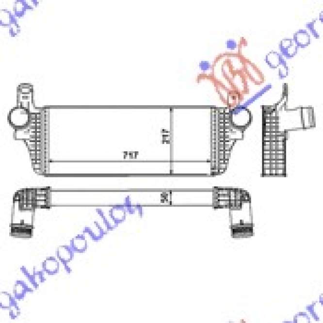 RAD.INT. 2,0i-16V TFSi-2,0BiTDi(715x215x - VW TRANSPORTER (T5) 10-15 pentru VW, VW TRANSPORTER (T5) 10-15, PEUGEOT, PEUGEOT EXPERT 07-16, Partea frontala, Radiator Intercooler
